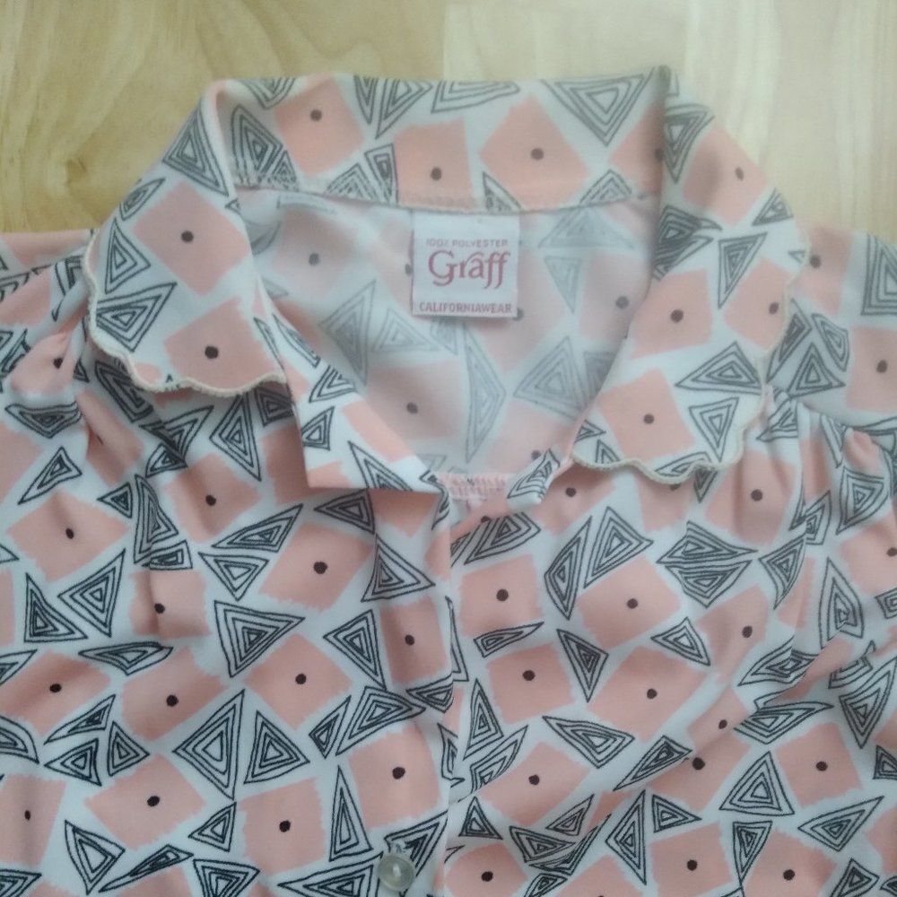 Vintage 70s Graff Californiawear Triangles Pattern Polyester Disco Shirt